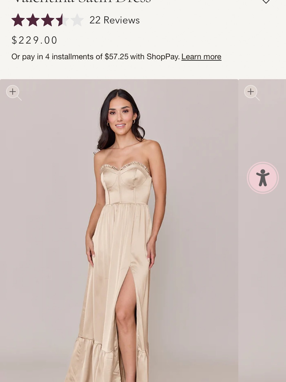 Revelry Strapless Satin Maxi Dress in gold with High Slit